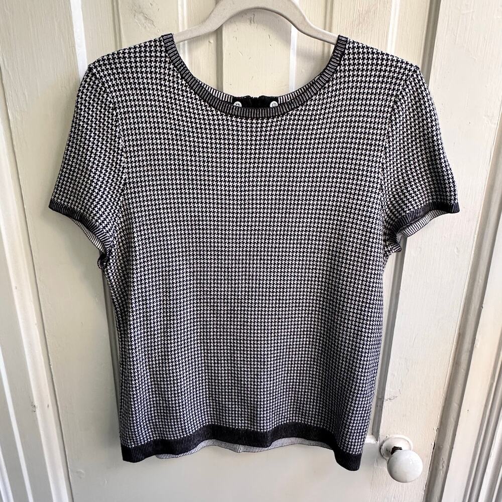 Alice + Olivia Employed Black & White Houndstooth Knit Top Size Large - Picture 2 of 8